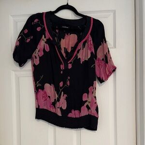 bebe Black and Pink Floral Blouse